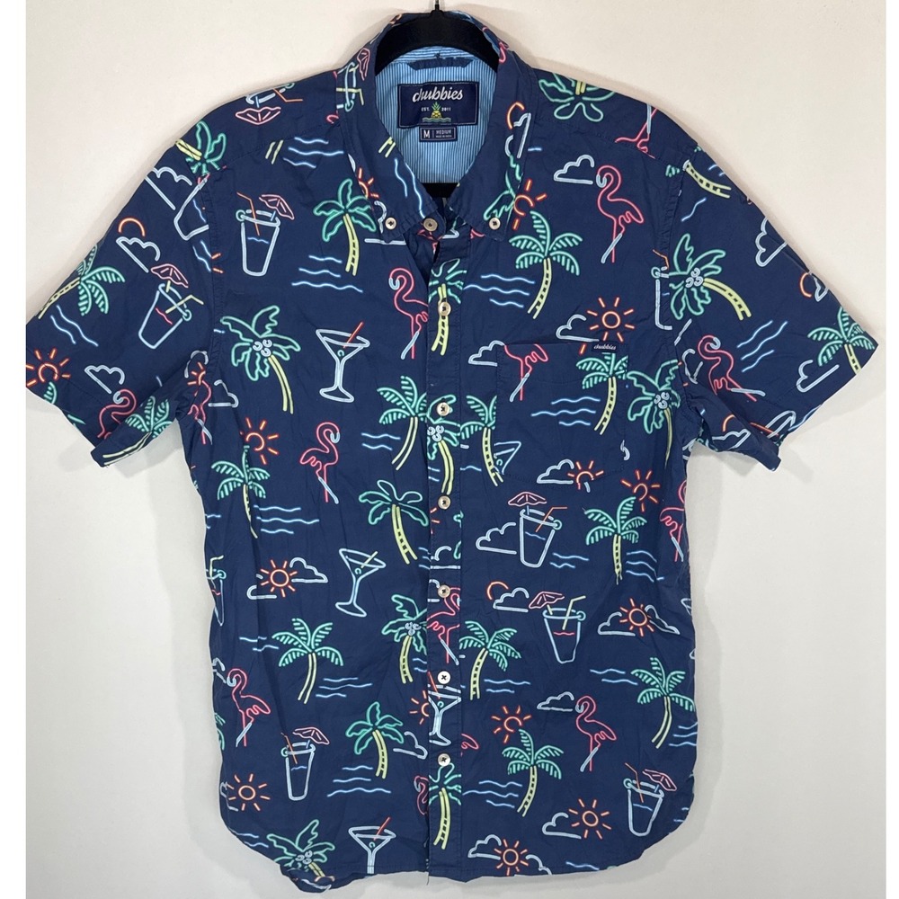 Chubbies Men's Medium Tropical Neon Print Short Sleeve Button Up‎ Shirt
